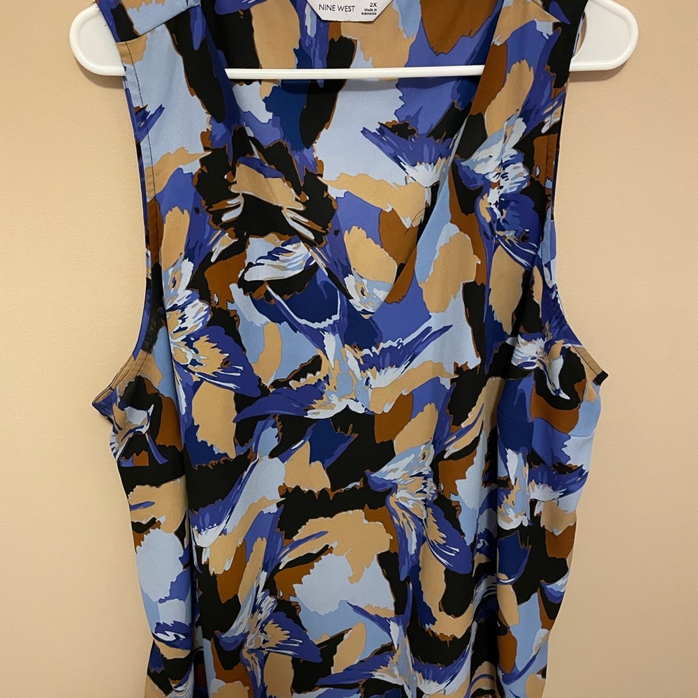 Nine West Abstract Blue and Brown Blouse